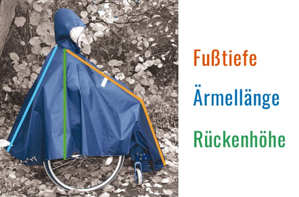 Orange = Fußtiefe | Blau = Ärmellänge | Grün = Rückenhöhe