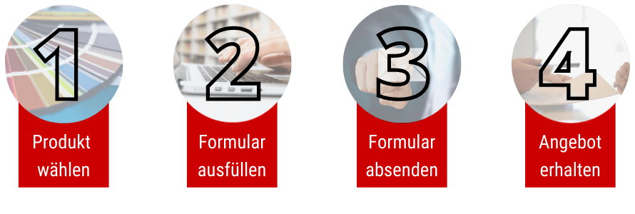 Produkt wählen - Formular ausfüllen - Formular absenden - Angebot erhalten